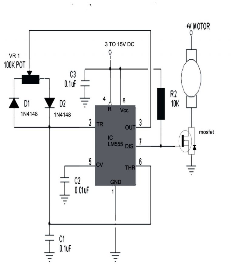 IC555 Motor speed controller using PWM 120watts circuit IC 555 projects