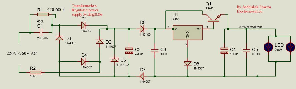 220vac to 5v dc transformerless power supply