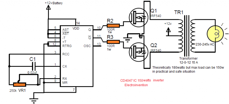 Inverter Circuit using CD4047 | 150 watts - Electroinvention