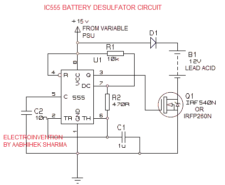 Recover lead acid battery IC555 battery desulfator