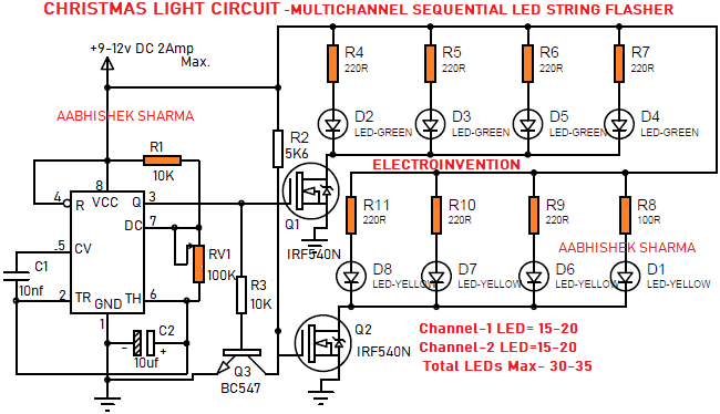 Christmas light circuit 2 channel LED flasher