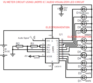 How to Build VU meter Circuit using LM3915 IC | Audio Visualizer