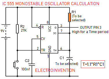 IC555 Monostable oscillator circuit