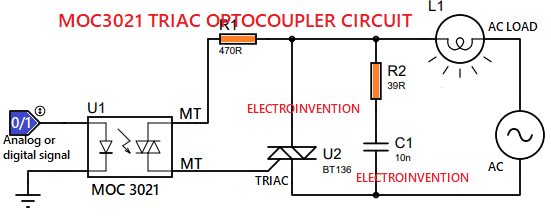 optocoupler moc3021 circuit diagram